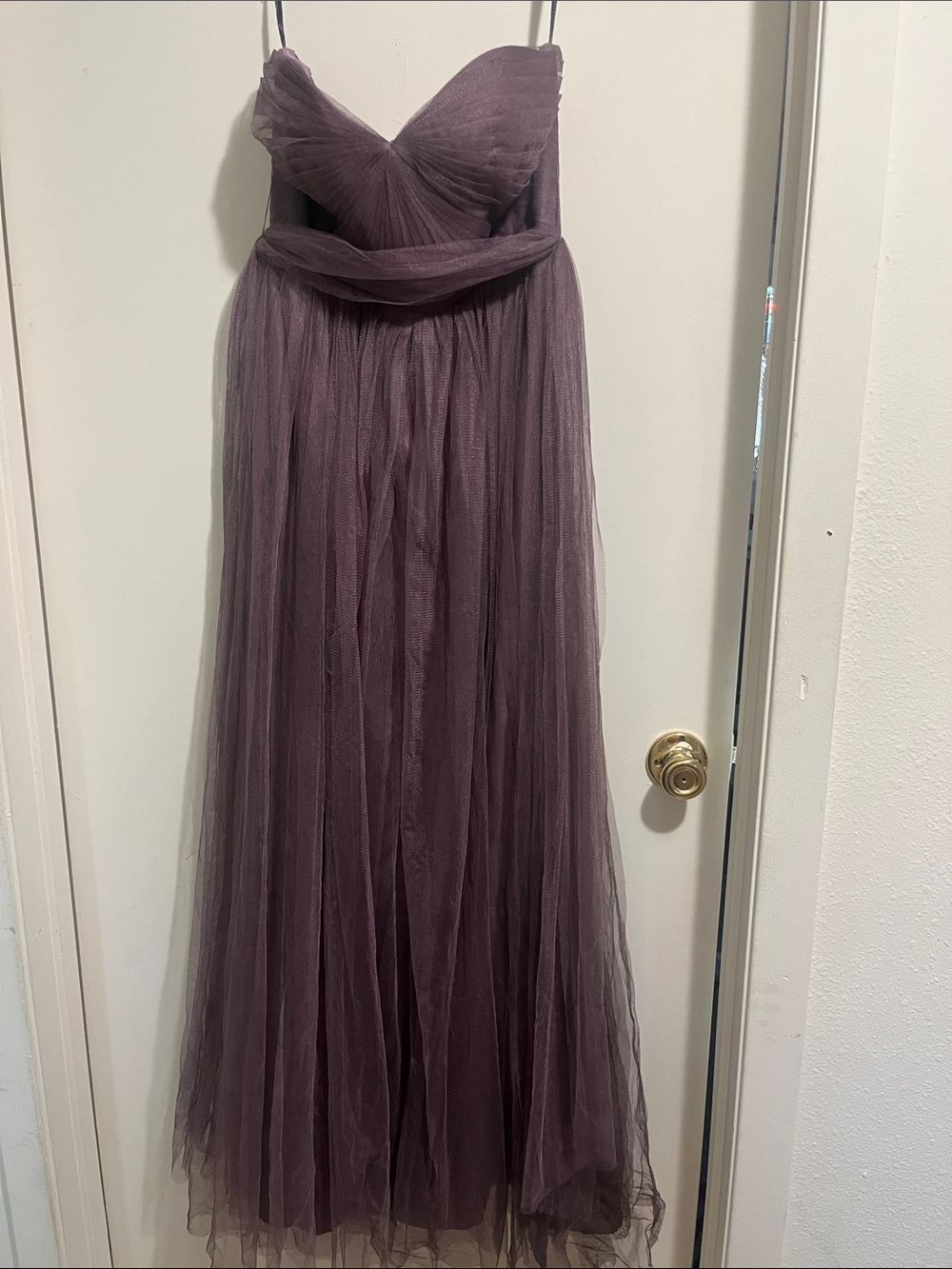 Elegant Strapless Tulle Bridesmaids dress/ Gown in Plum
